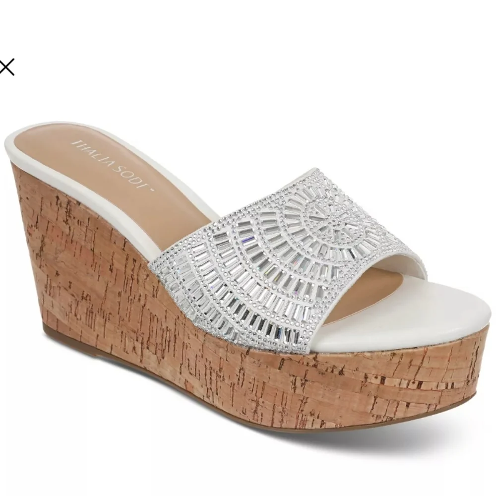 Thalia Sodi Jae Cork Platform Wedge Sandals 8 - Picture 1 of 4